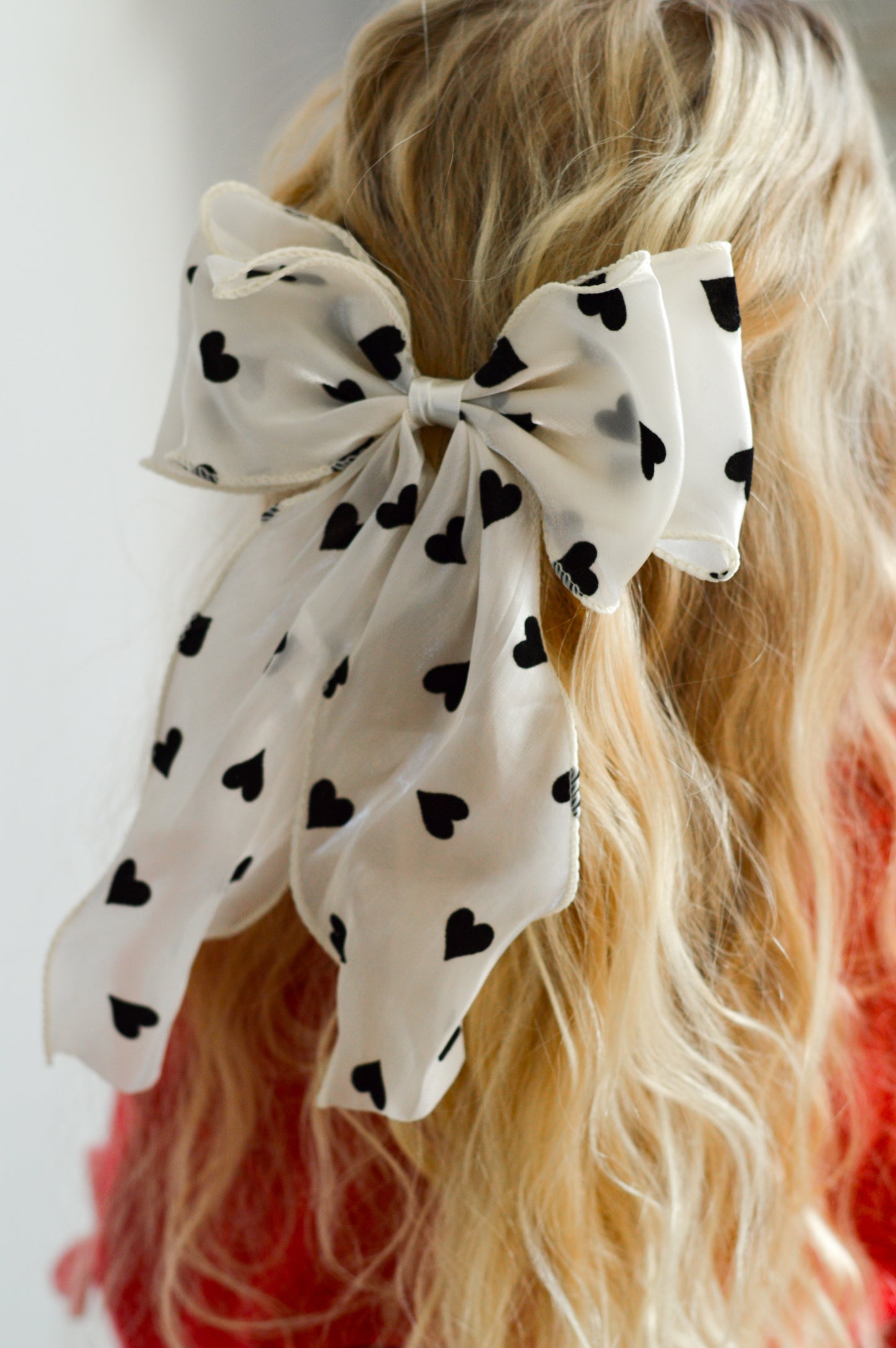 Jumbo White with Hearts Ribbon Bow