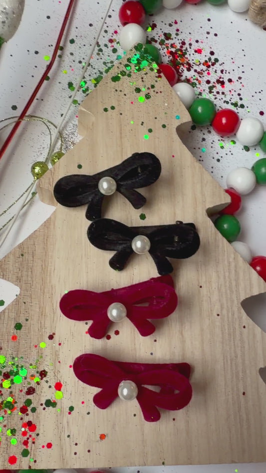 Velvet Bow clips with Pearl